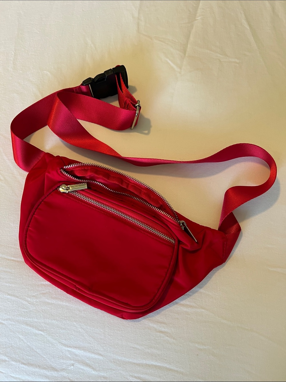 wild fable Red Nylon Belt Bag with Silver Hardware